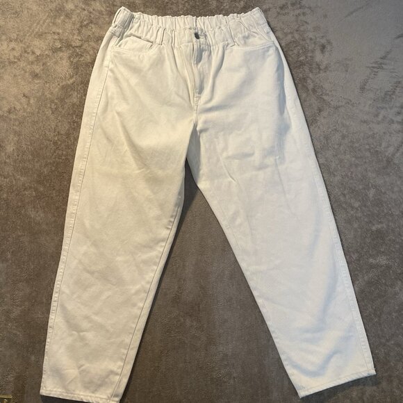 H&M Pants Womens 14 Plus High Rise Cream Relaxed Fit Straight Leg Jeans Stretch - Picture 1 of 7